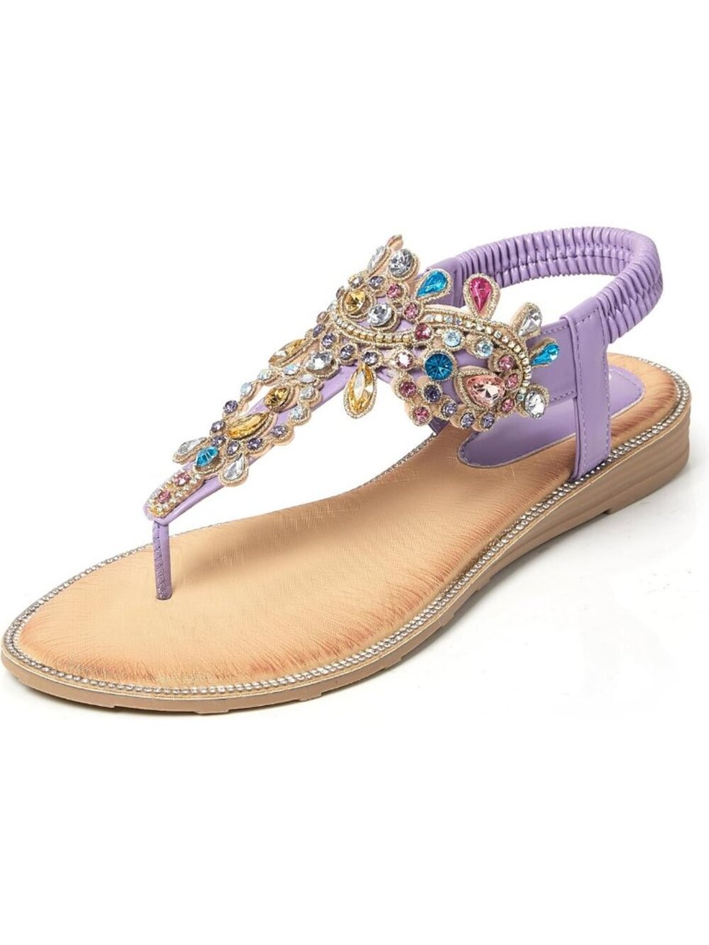 Sparkly Rhinestone Flat Thong Sandals for Women | Boho Style with Elastic Ankle